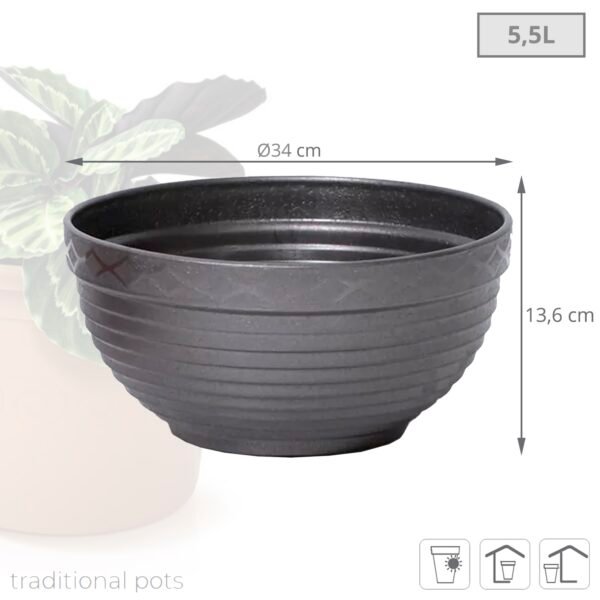Maceta MISA 5,5L., dimensiones (mm) 340x340x136, color Grafito - Imagen 3