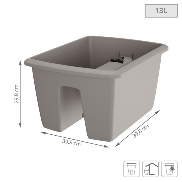 Maceta RESPANA RAILING 13L., dimensiones (mm) 398x298x209, color Gris piedra - Imagen 3