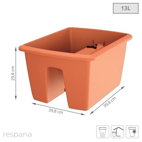 Maceta RESPANA RAILING 13L., dimensiones (mm) 398x298x209, color Terracota - Imagen 3
