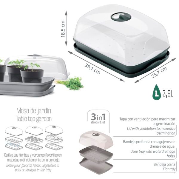 Semillero/bandeja multiusos RESPANA TABLE GREENHOUSE 3,6L., dimensiones (mm) 391x257x185, color Antracita - Imagen 3