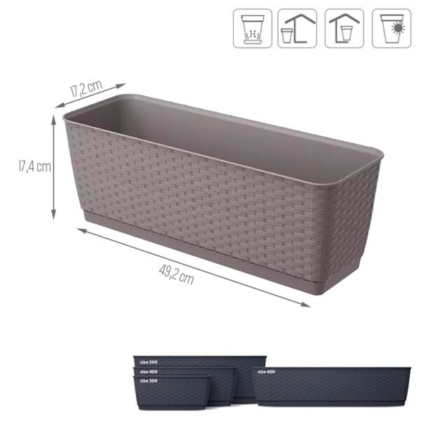 Maceta RATOLLA P 12L., dimensiones (mm) 492x172x174, color Mocca - Imagen 3
