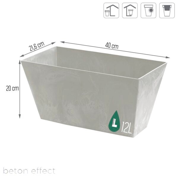 Maceta TUBUS CASE BETON EFFECT 12L., dimensiones (mm) 400x216x200, color Hormigón - Imagen 3