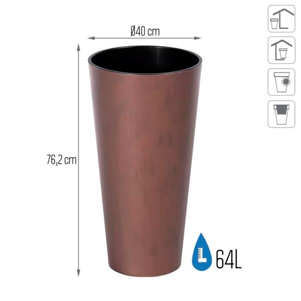 Maceta TUBUS SLIM CORTEN 64L., Con depósito, dimensiones (mm) 400x400x762, color Cobre - Imagen 3