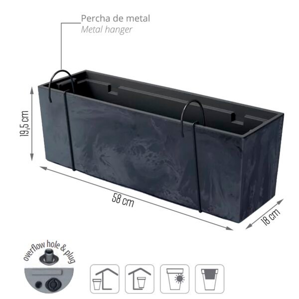 Maceta URBI CASE BETON EFFECT W , dimensiones (mm) 580x180x195, color Antracita - Imagen 3