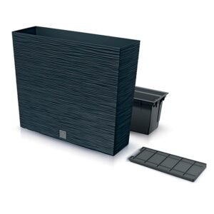 Macetero color antracita, con depósito, colección FURU, de 58 x 18 x 49,8 cm, capacidad de 12 L.