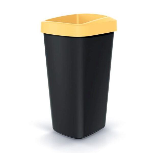 Cubo de reciclaje 45L KEDEN en plástico con práctica tapa abierta color amarillo.