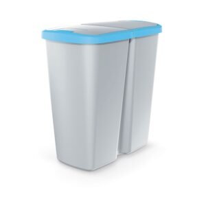 Papelera con 2 tapas independientes de 45l blanco y azul