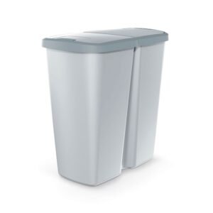 Papelera con 2 tapas independientes de 45L blanco y gris