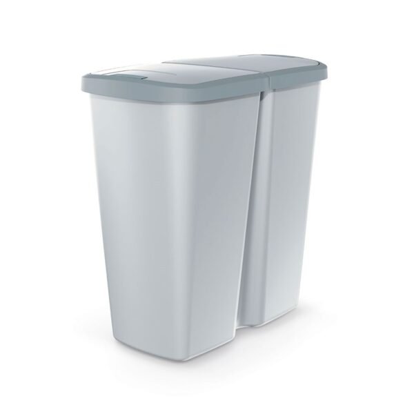 Papelera con 2 tapas independientes de 45L blanco y gris