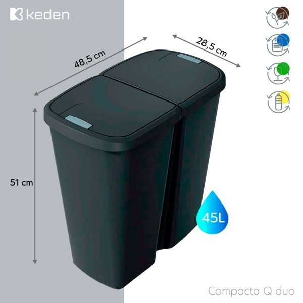 Papelera con 2 tapas independientes de 45L KEDEN - Imagen 2