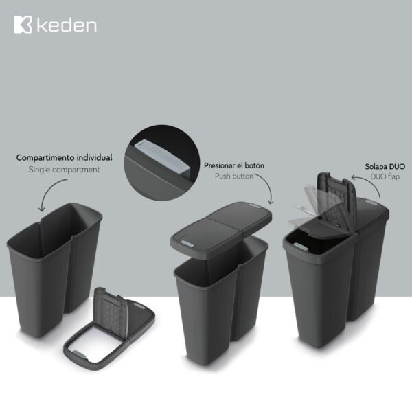 Papelera con 2 tapas independientes de 45L KEDEN - Imagen 3