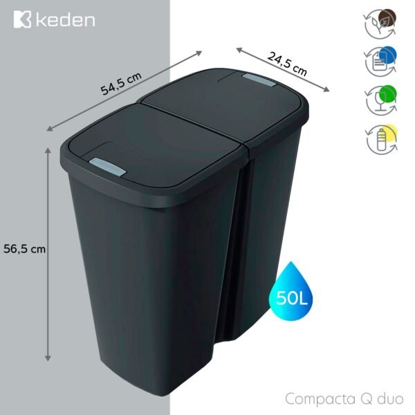 Papelera con 2 tapas independientes de 50L KEDEN - Imagen 2