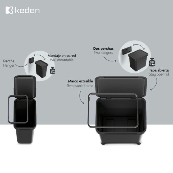 Sistema de reciclaje de 12L en color negro  KEDEN - Imagen 3