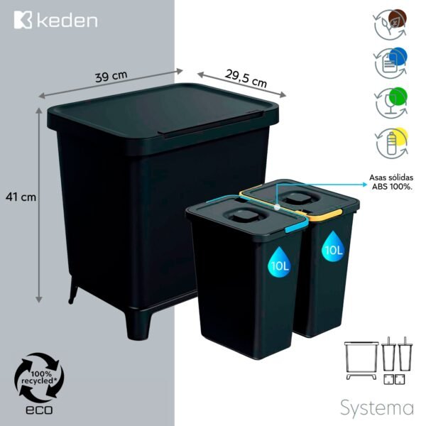 Sistema de clasificación de reciclaje 2 x 10 Litros KEDEN - Imagen 2