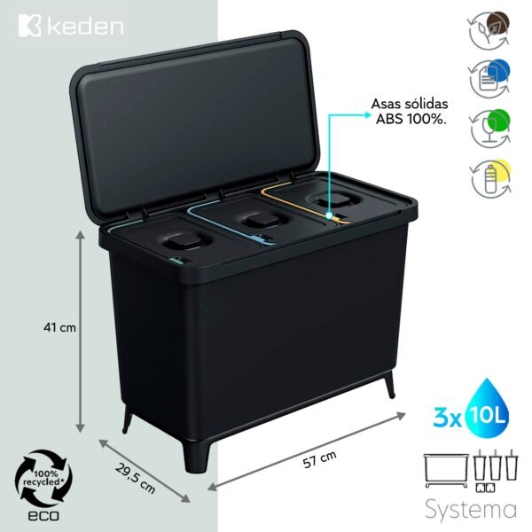 Sistema de clasificación de reciclaje 3 x 10 Litros KEDEN - Imagen 2