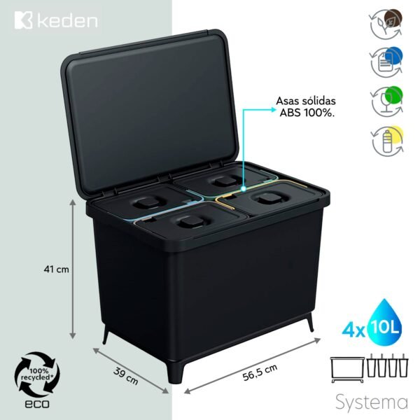 Sistema de clasificación de reciclaje 4 x 10L KEDEN - Imagen 2