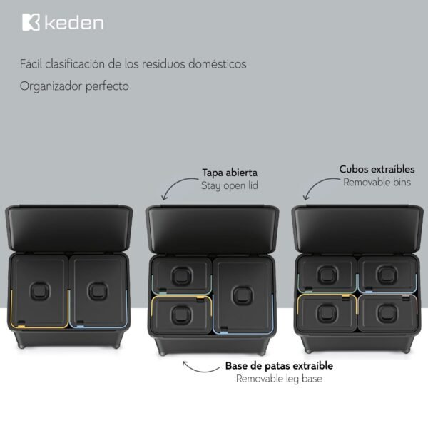 Sistema de clasificación de reciclaje 4 x 10L KEDEN - Imagen 3
