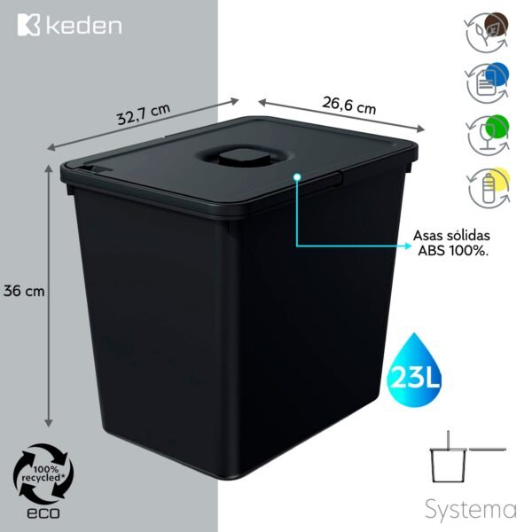 Cubo para sistema de reciclaje de 23L KEDEN. - Imagen 2