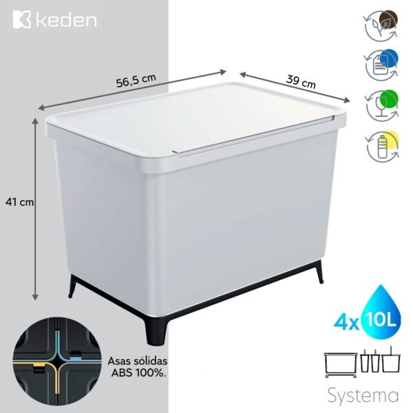 Sistema clasificador de reciclaje 4x10L color gris KEDEN - Imagen 2