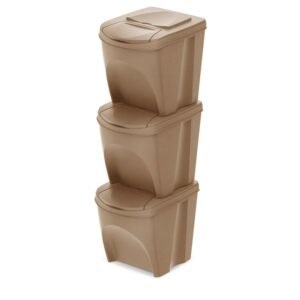 Set de 3 cubos de basura KEDEN SORTIBOX papelera reciclaje, marrón ECO, volumen 3x25L
