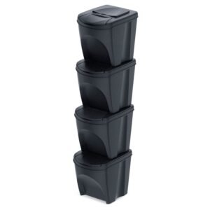 Set de 4 cubos de basura KEDEN SORTIBOX papelera reciclaje, antracita ECO, volumen 4x25L