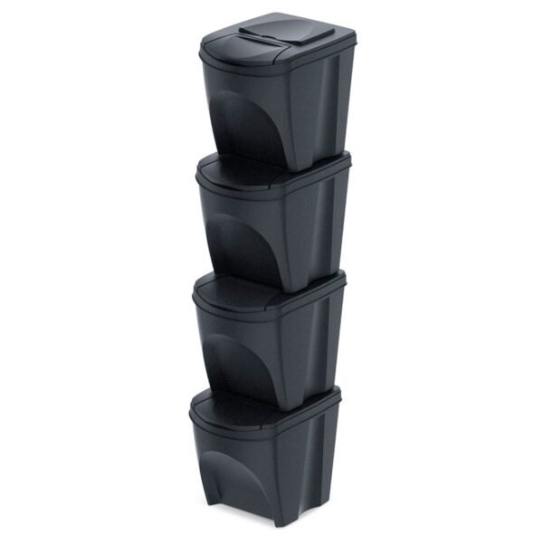 Set de 4 cubos de basura KEDEN SORTIBOX papelera reciclaje, antracita ECO, volumen 4x25L