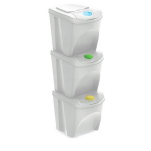 Set de 3 cubos de basura KEDEN SORTIBOX papelera reciclaje, blanco roto, volumen 3x25L