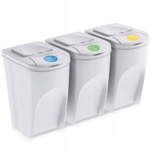Set de 3 cubos de basura KEDEN SORTIBOX papelera reciclaje, blanco roto, volumen 3x35L