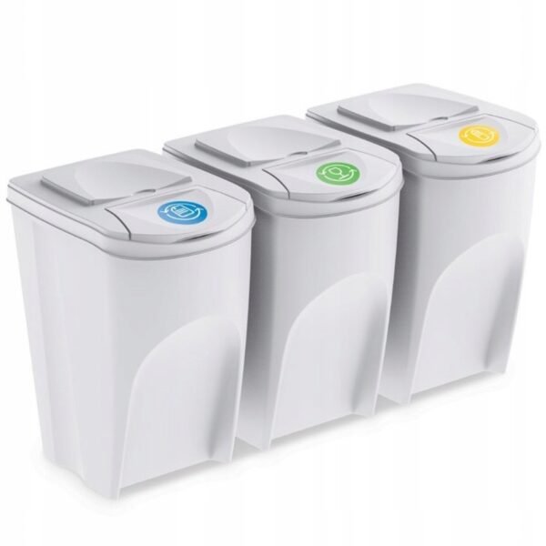 Set de 3 cubos de basura KEDEN SORTIBOX papelera reciclaje, blanco roto, volumen 3x35L