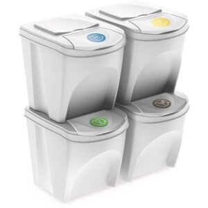 Set de 4 cubos de basura KEDEN SORTIBOX papelera reciclaje, blanco roto, volumen 4x25L