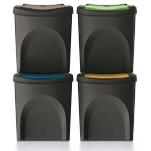 Set 4 cubos de basura KEDEN SORTIBOX 100% plástico reciclado, negro, 100L