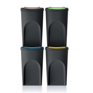 Set 4 cubos de basura KEDEN SORTIBOX 100% plástico reciclado, negro, 140L
