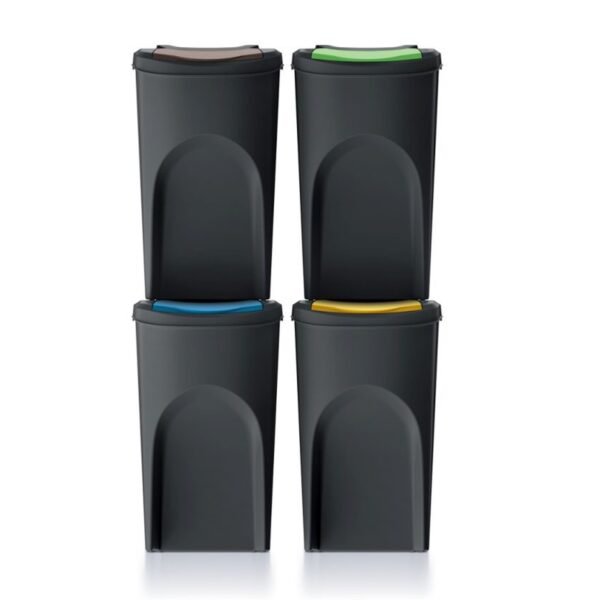 Set 4 cubos de basura KEDEN SORTIBOX 100% plástico reciclado, negro, 140L