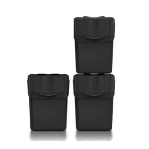 Set de 3 cubos de basura KEDEN SORTIBOX 100% plástico reciclado, negro, 60L