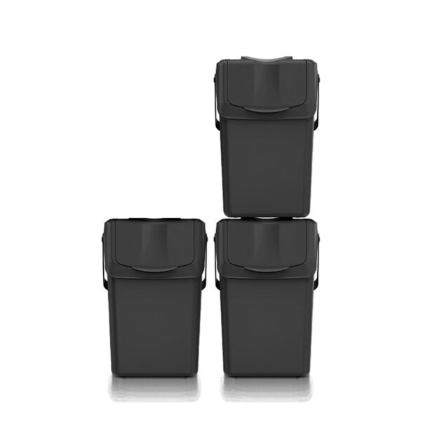 Set de 3 cubos de basura KEDEN SORTIBOX 100% plástico reciclado, negro, 75L