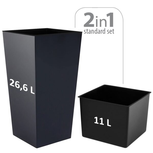 Macetero Zanvic Urbi 26,6 litros de plástico Fower Pot con Interior Liner 27 x 27 x 50 cm Antracita - Imagen 2