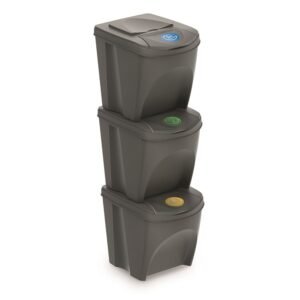Set de 3 cubos de basura KEDEN SORTIBOX papelera reciclaje, gris, volumen 3x25L