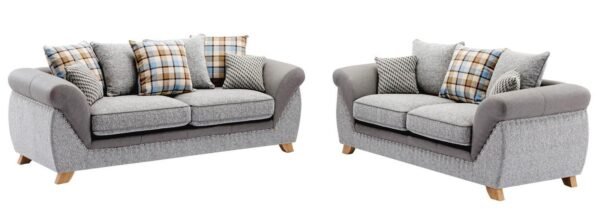 Set sofás CAMBRIDGE, 3 + 2 plazas, tejido combinado gris con gris claro