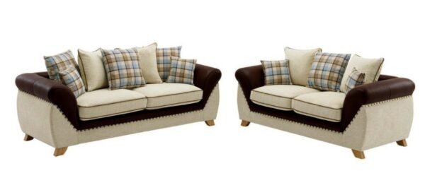 Set sofás CAMBRIDGE, 3 + 2 plazas, tejido combinado marrón con beige