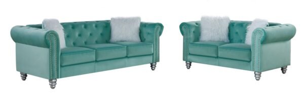 Set Sofás CHESTER STYLE, 3 +2 plazas, tapizado velvet verde agua 58