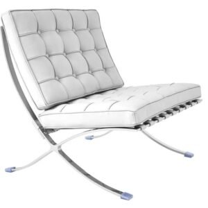 Silla BARNA (T), diseño, acero inoxidable, piel top blanca