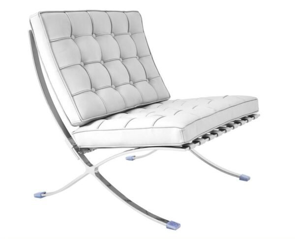 Silla BARNA (T), diseño, acero inoxidable, similpiel blanca