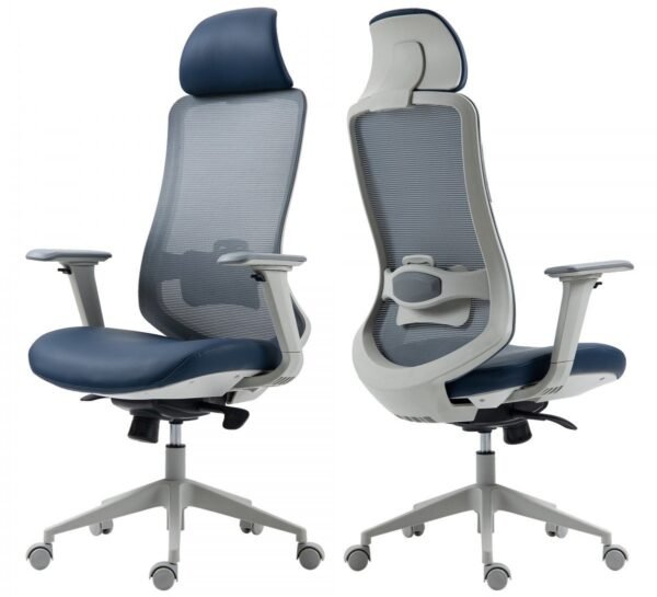 Sillón de oficina ARANJUEZ, alto, gris, ergonómico, multifunción, malla y asiento azul - Imagen 7