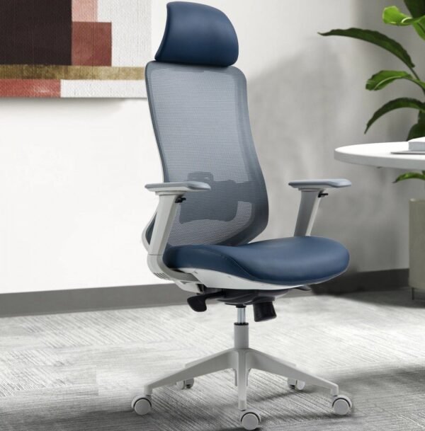Sillón de oficina ARANJUEZ, alto, gris, ergonómico, multifunción, malla y asiento azul - Imagen 9