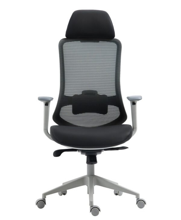 Sillón de oficina ARANJUEZ, alto, gris, ergonómico, multifunción, malla y asiento negro - Imagen 3