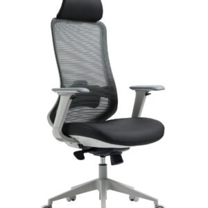 Sillón de oficina ARANJUEZ, alto, gris, ergonómico, multifunción, malla y asiento negro