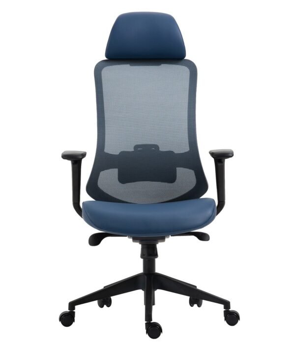 Sillón de oficina ARANJUEZ, alto, negro, ergonómico, multifunción, malla y asiento azul - Imagen 3