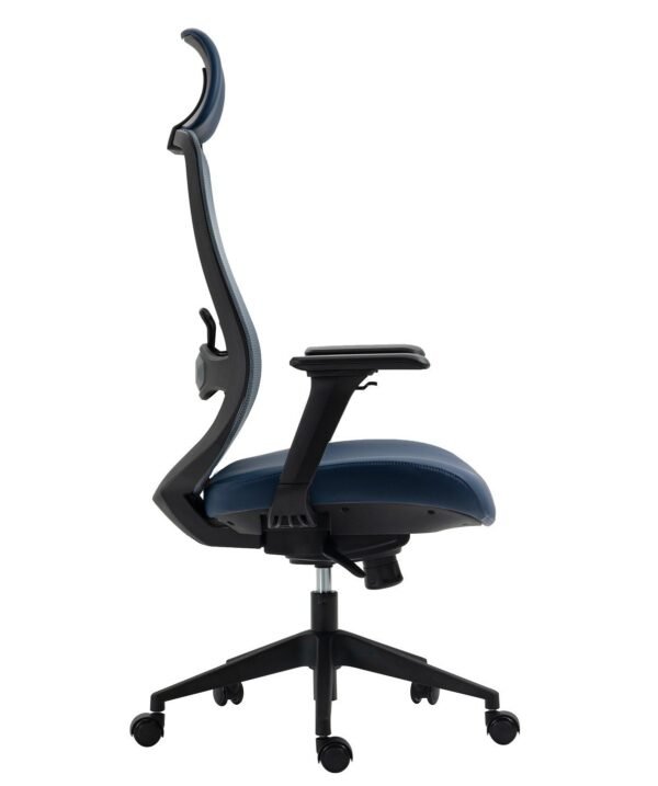 Sillón de oficina ARANJUEZ, alto, negro, ergonómico, multifunción, malla y asiento azul - Imagen 4