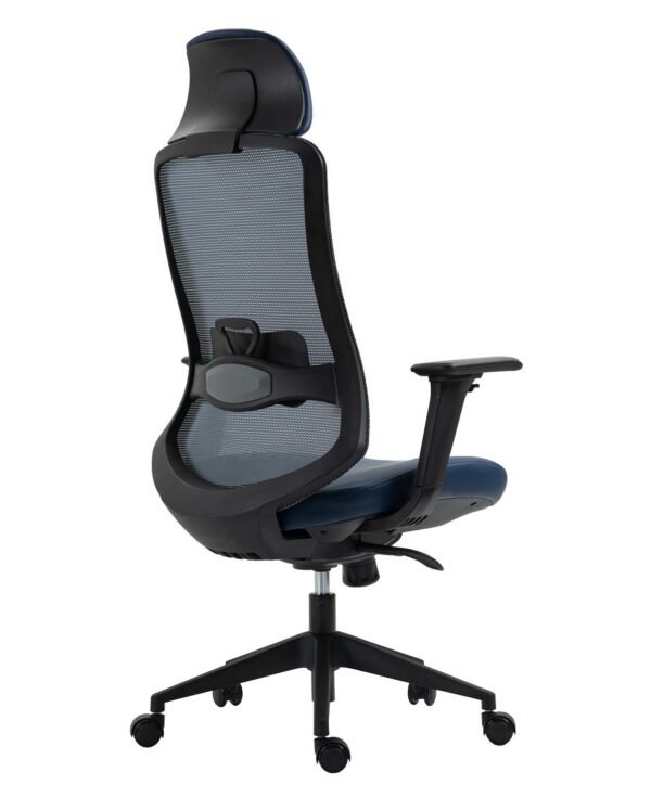 Sillón de oficina ARANJUEZ, alto, negro, ergonómico, multifunción, malla y asiento azul - Imagen 5