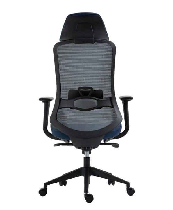 Sillón de oficina ARANJUEZ, alto, negro, ergonómico, multifunción, malla y asiento azul - Imagen 6